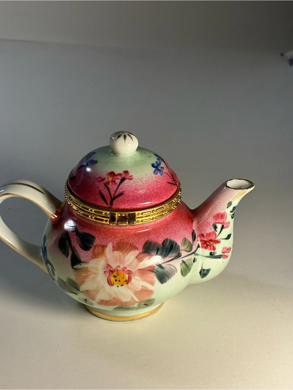 Vintage Painted Porcelain Tea Pot Trinket Box By Formalities
